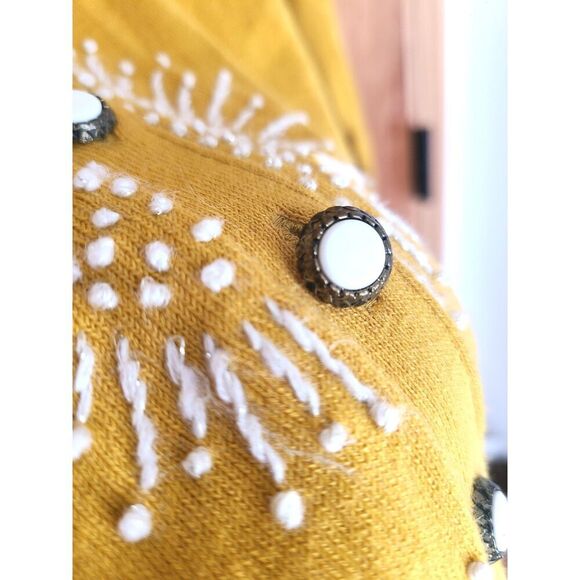 HWR Sweaters - Anthropologie HWR Embroidered Boho Preppy Twee Yellow Cardigan Retro Buttons XS